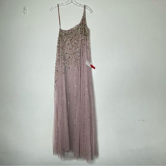 Mac Duggal 9224 Size 4 One Shoulder Embellished Trapeze A-Line Gown, Tan/Blush - Picture 2 of 13